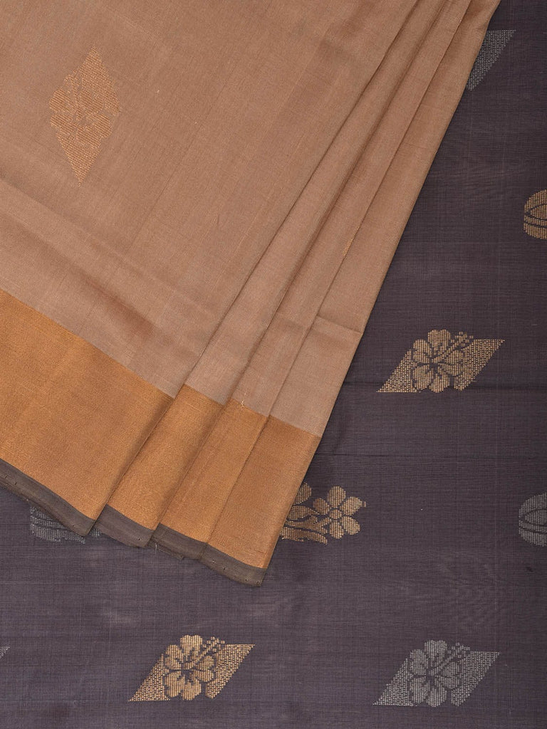 Cream and Grey Uppada Silk Handloom Saree with All Over Buta Design u2390