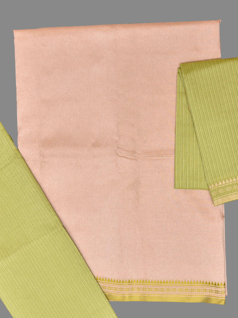 Cream and Light Green Bamboo Cotton Dress Material with Strips Dupatta and Plain Top and Bottom Design dm0078