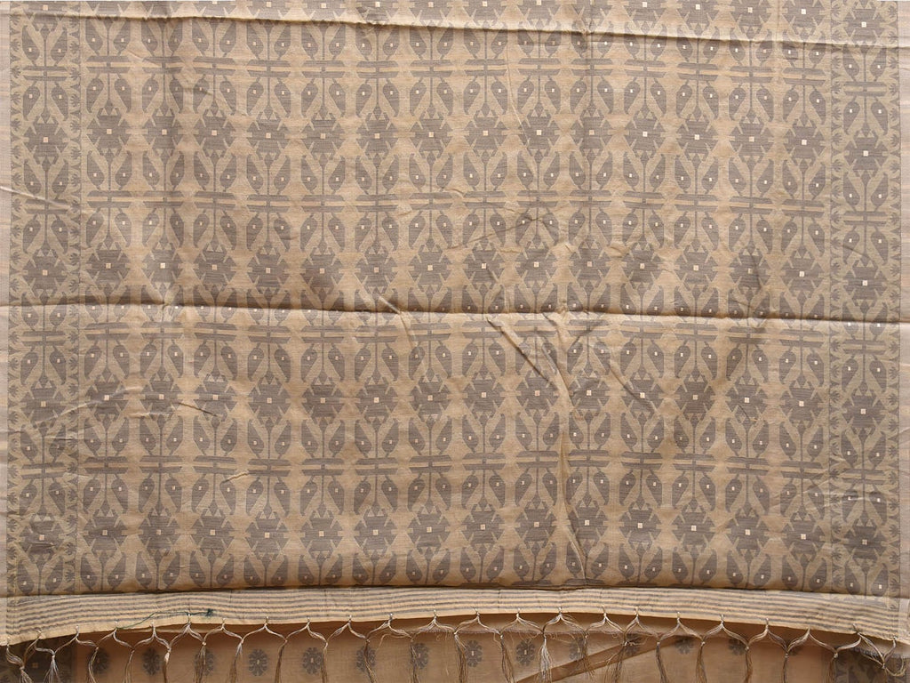 Cream and Light Grey Dhakai Jamdani Cotton Viscose Saree with Buta and Pallu-Border Design dj0045