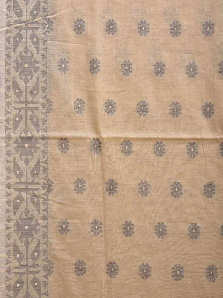 Cream and Light Grey Dhakai Jamdani Cotton Viscose Saree with Buta and Pallu-Border Design dj0045