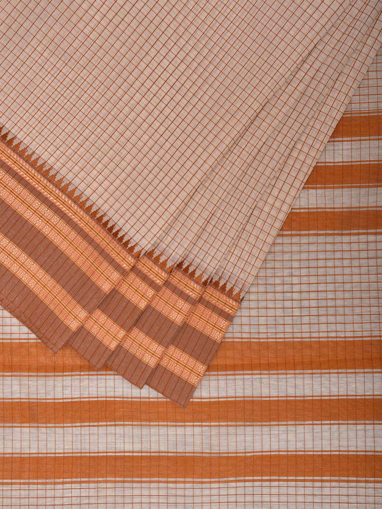 Cream and Mustard Bamboo Cotton Saree with Checks Design No Blouse bc0782
