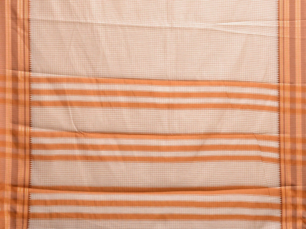 Cream and Mustard Bamboo Cotton Saree with Checks Design No Blouse bc0782