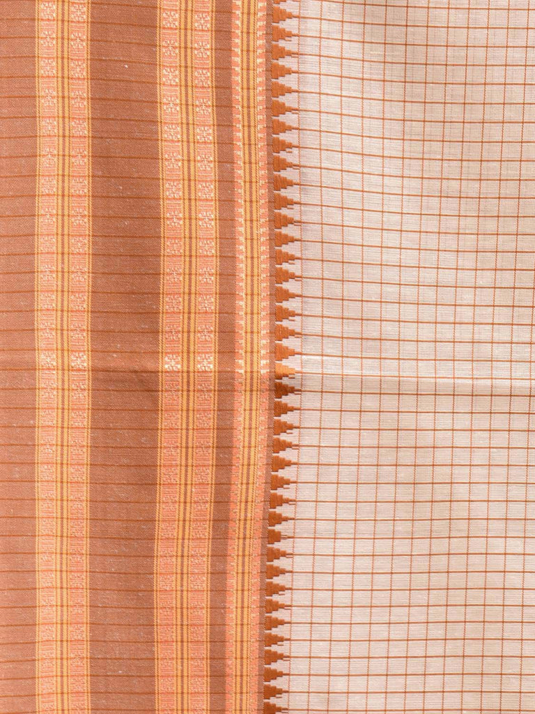 Cream and Mustard Bamboo Cotton Saree with Checks Design No Blouse bc0782
