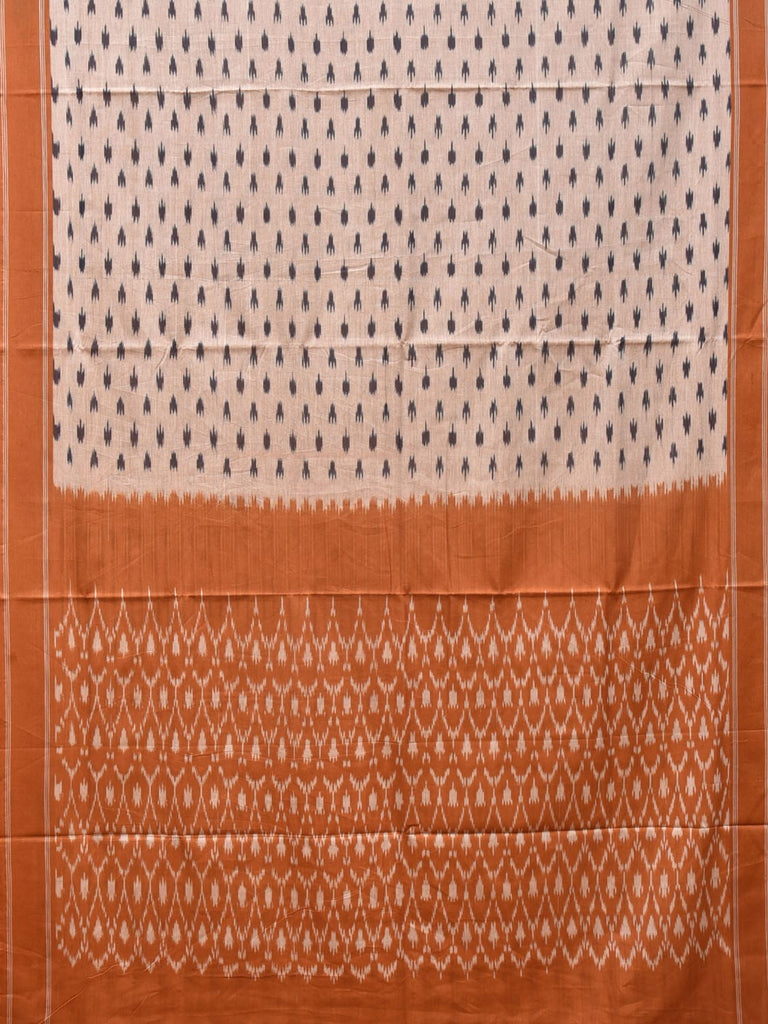 Cream and Mustard Pochampally Ikat Cotton Handloom Saree with Grill Pallu Design No Blouse i0783