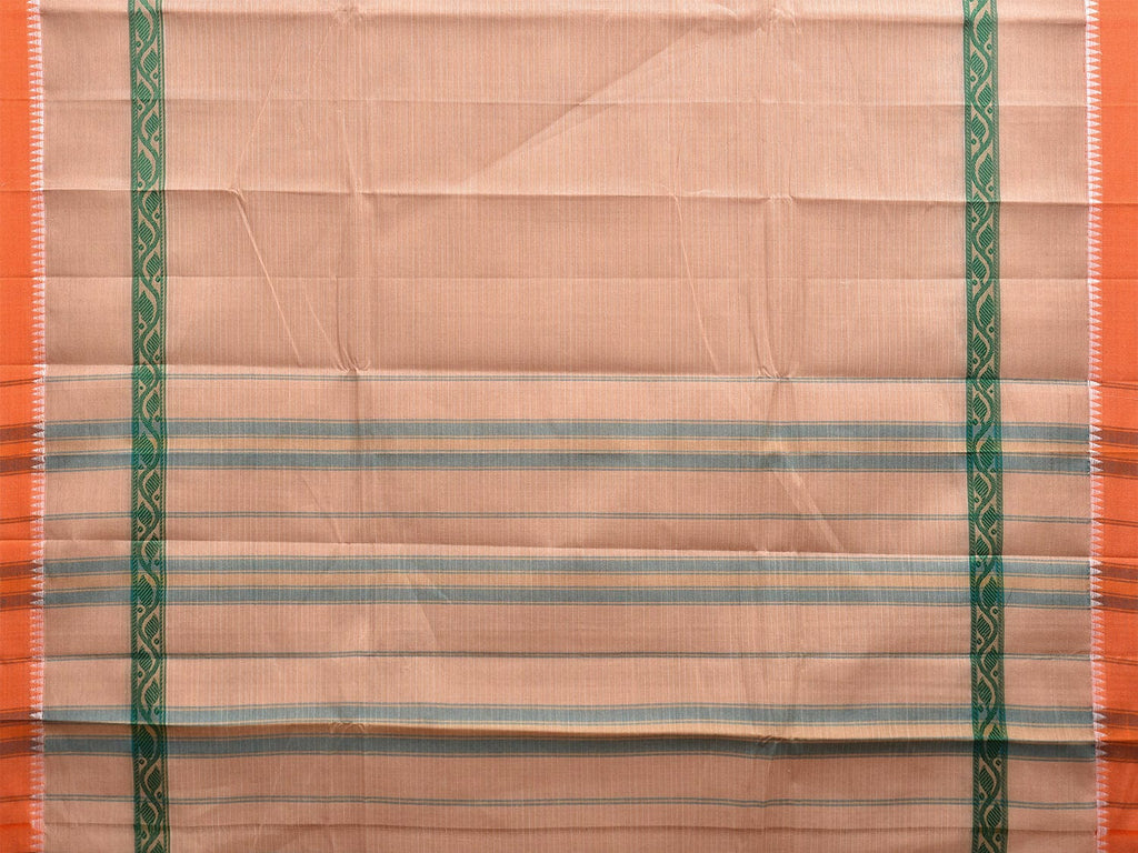 Cream and Orange Narayanpet Cotton Handloom Saree with Big Border and Strips Design No Blouse np1051