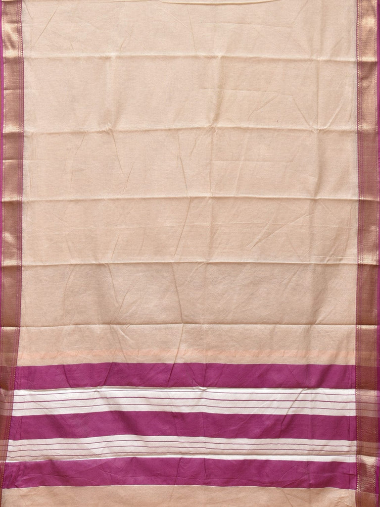 Cream and Purple Bamboo Cotton Saree with Strips Design No Blouse bc0180