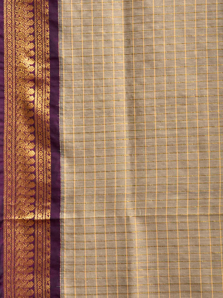 Cream and Purple Gadwal Cotton Viscose Saree with Checks and Pallu Design g0594