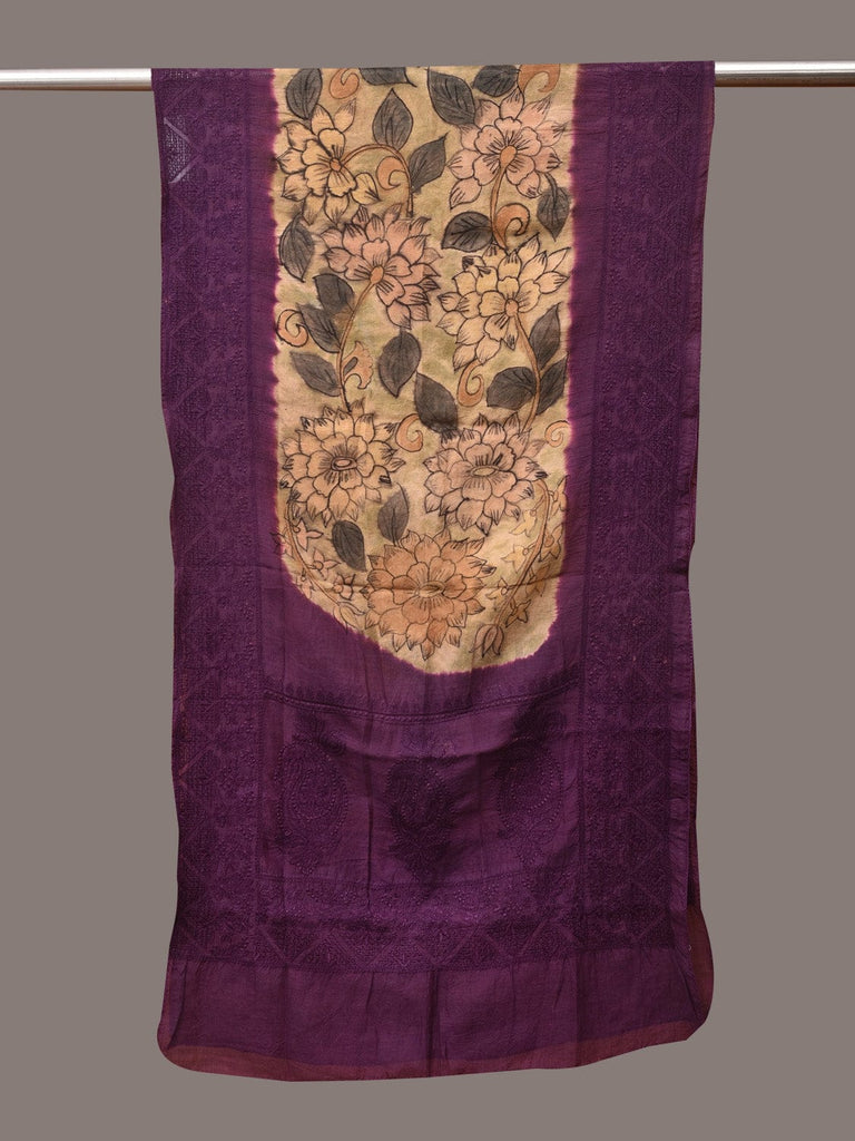 Cream and Purple Kalamkari Hand Painted Sico Stole with Floral and Embroidery Design ds3497