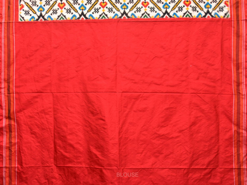 Cream and Red Pochampally Double Ikat Silk Handloom Saree with Panpatola Design i0760