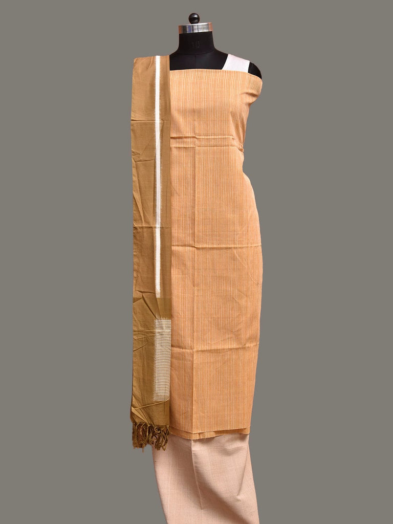 Cream and Yellow Pochampally Ikat Cotton Handloom Dress Material with Top Bottom and Dupatta dm0106