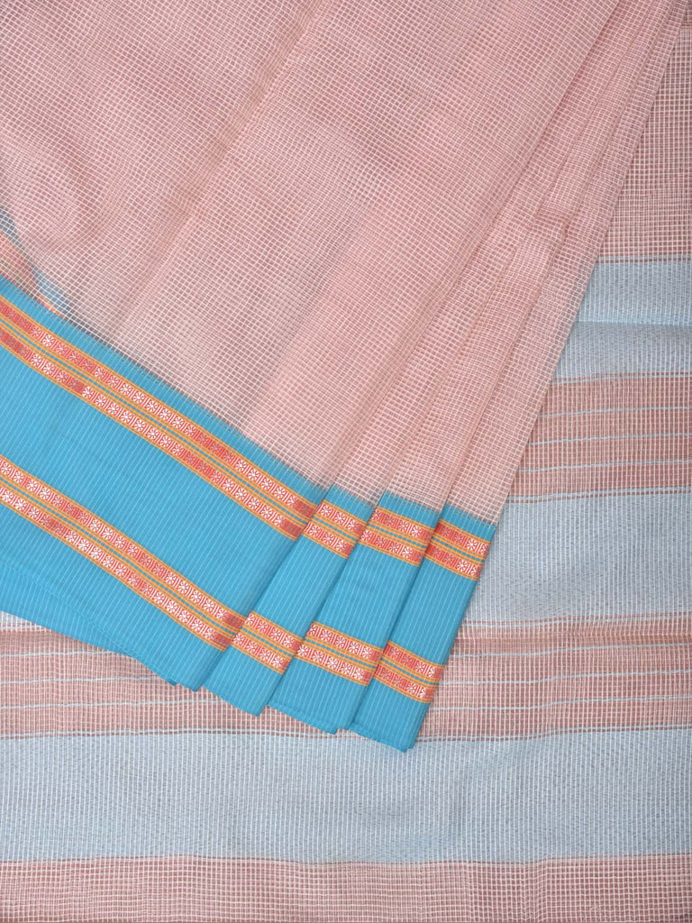 Cream Bamboo Cotton Saree with Small Checks Design No Blouse bc0184