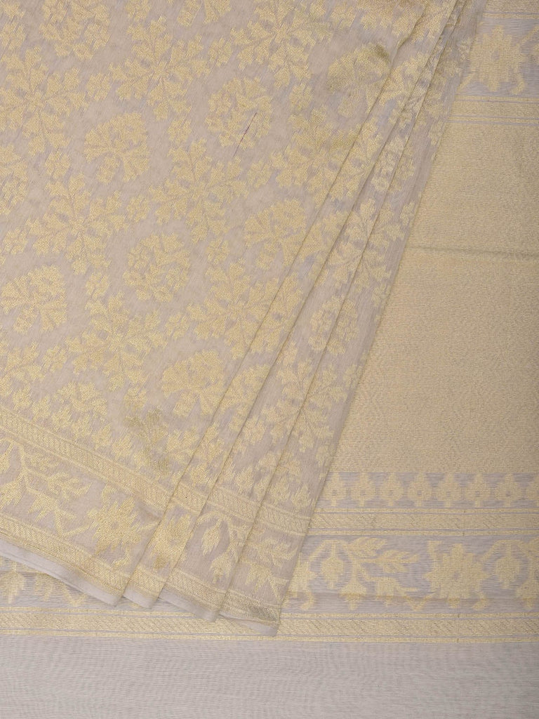 Cream Banaras Cut Work Cotton Saree with Jamdani Body and Pallu Design b0298