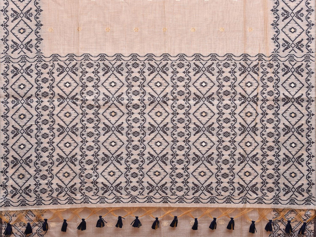 Cream Dhakai Jamdani Cotton Viscose Saree with Geometric Pallu and Border Design dj0028