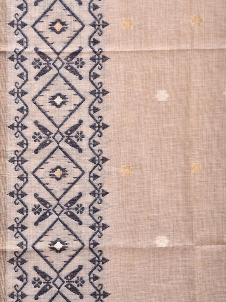 Cream Dhakai Jamdani Cotton Viscose Saree with Geometric Pallu and Border Design dj0028