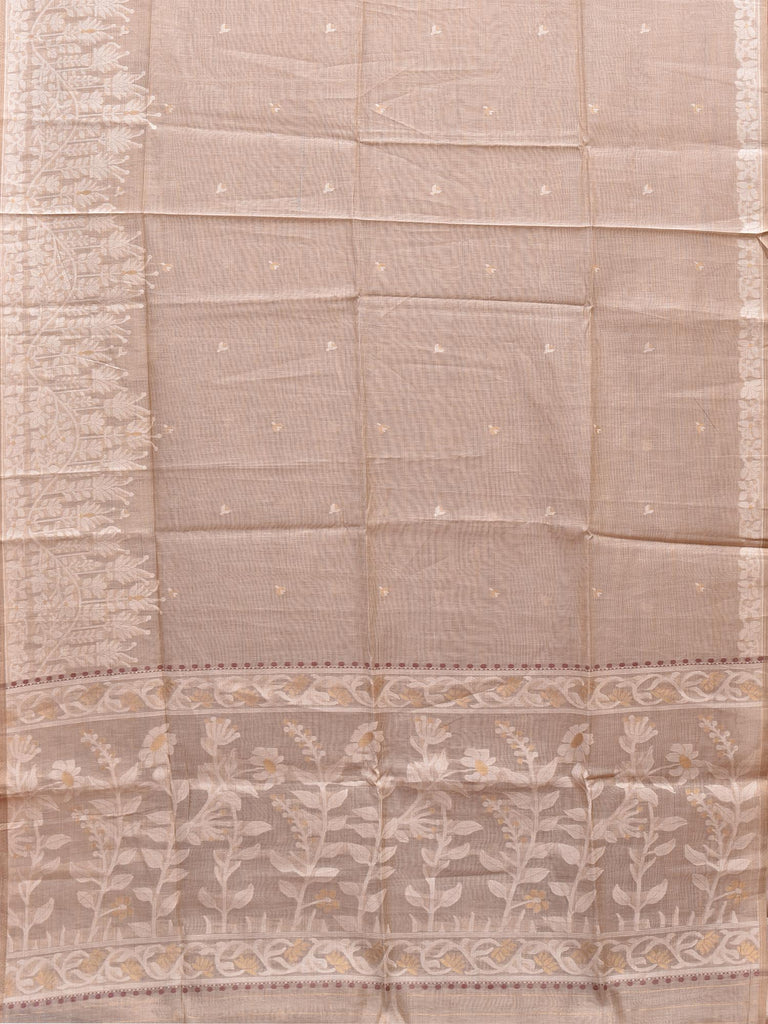 Cream Dhakai Jamdani Cotton Viscose Saree with Pallu and One Side Big Border Design dj0014