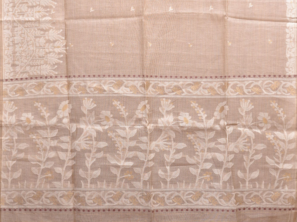 Cream Dhakai Jamdani Cotton Viscose Saree with Pallu and One Side Big Border Design dj0014