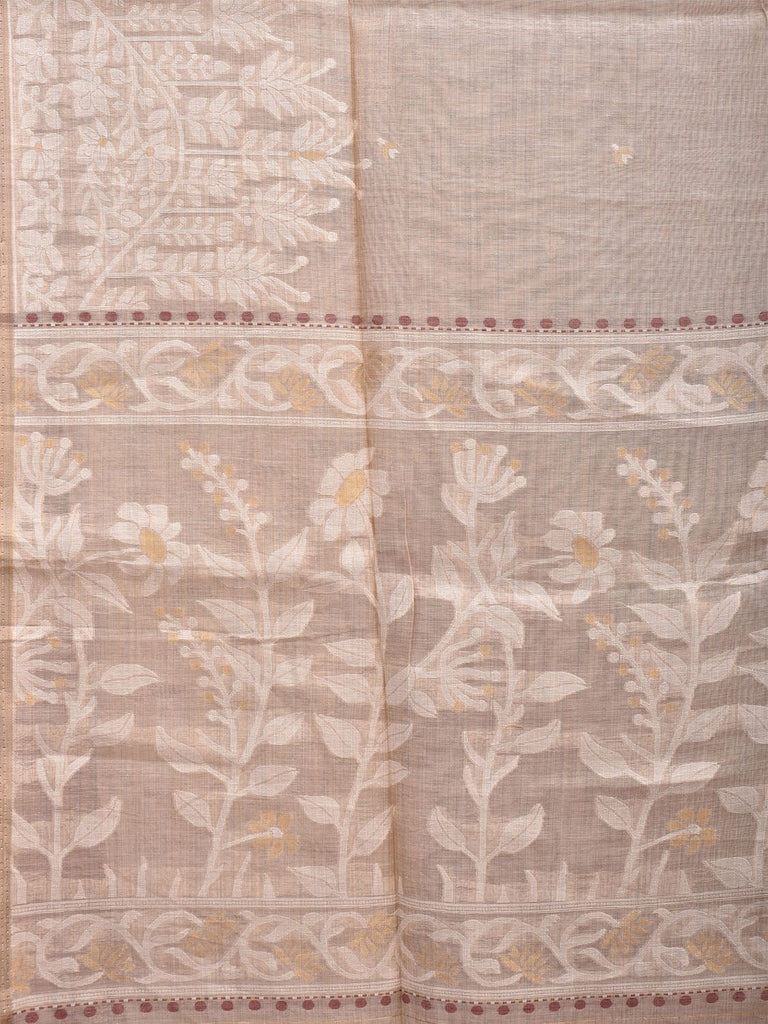 Cream Dhakai Jamdani Cotton Viscose Saree with Pallu and One Side Big Border Design dj0014