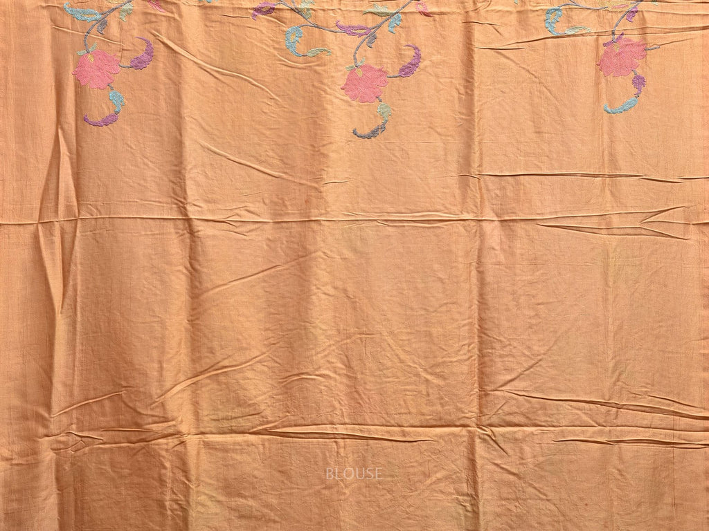 Cream Heavy Silk Handloom Saree with Floral Embroidary Work Design o0629