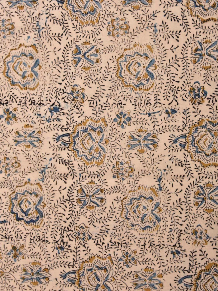 Cream Kalamkari Block Print Cotton Blouse with Floral Design 1.2mt Length 35 Inches Width BL0073