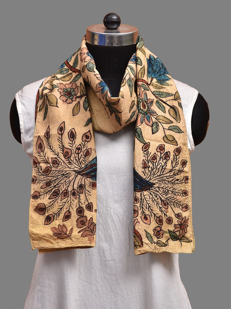 Cream Kalamkari Hand Painted Sico Stole with Tree of Life Design ds3717
