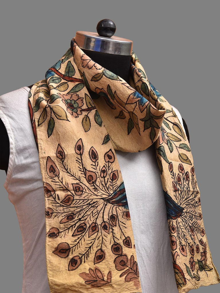 Cream Kalamkari Hand Painted Sico Stole with Tree of Life Design ds3717
