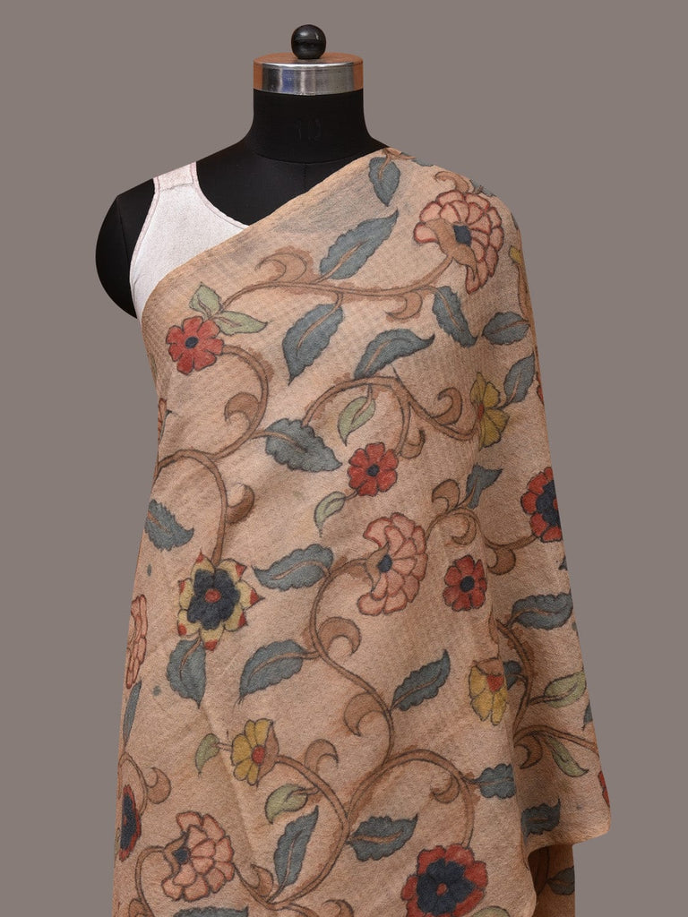 Cream Kalamkari Hand Painted Woolen Handloom Stole with Floral Design ds3538