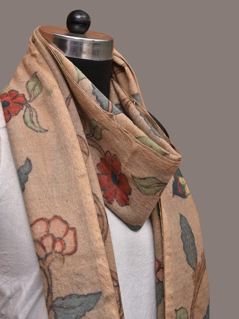 Cream Kalamkari Hand Painted Woolen Handloom Stole with Floral Design ds3538