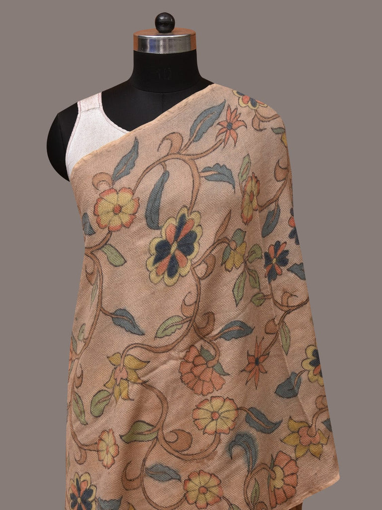 Cream Kalamkari Hand Painted Woolen Handloom Stole with Floral Design ds3541