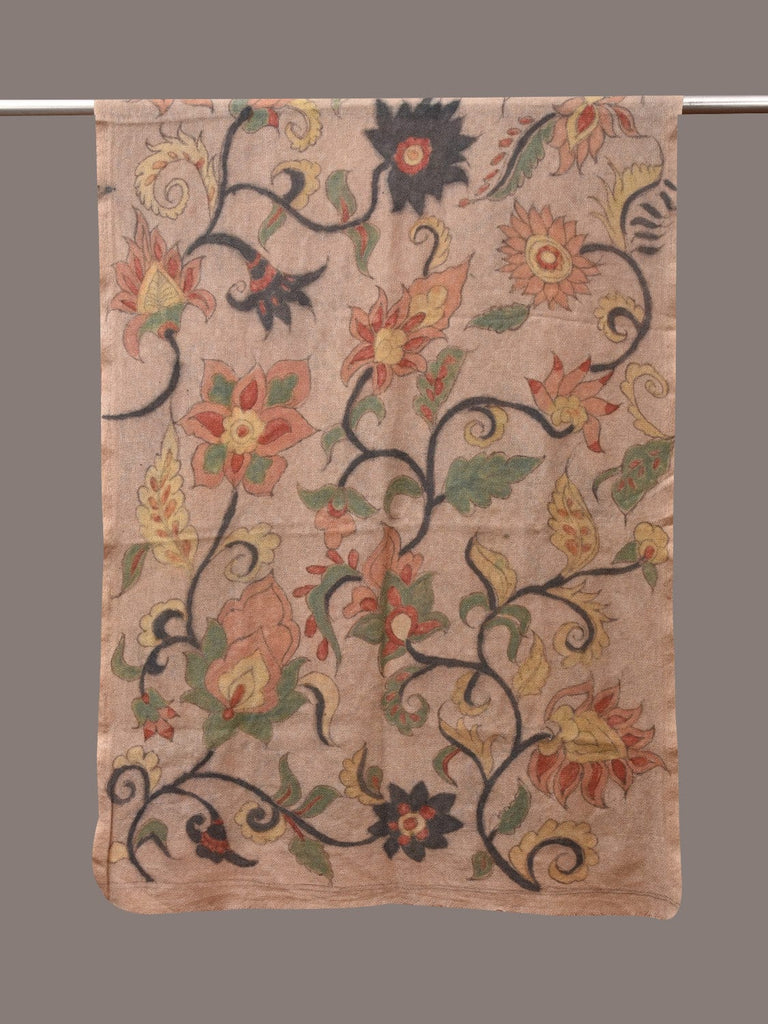 Cream Kalamkari Hand Painted Woolen Handloom Stole with Floral Design ds3546