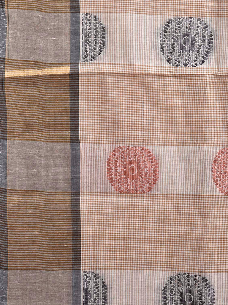Cream Kanchipuram Cotton Saree with Chakra Buta and Pallu Design k0842