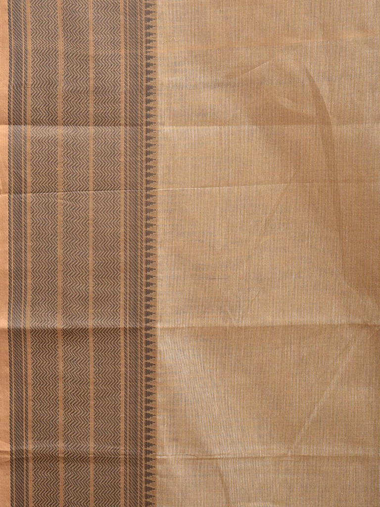 Cream Kanchipuram Cotton Saree with Strips Pallu and Border Design k0532