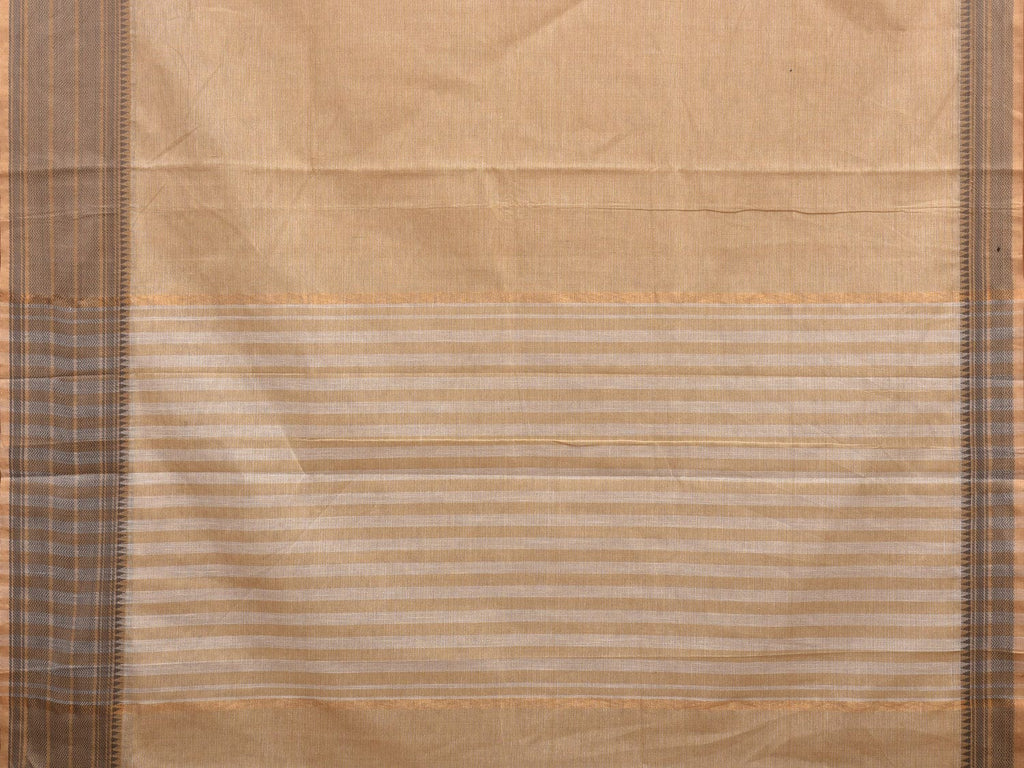 Cream Kanchipuram Cotton Saree with Strips Pallu and Border Design k0532