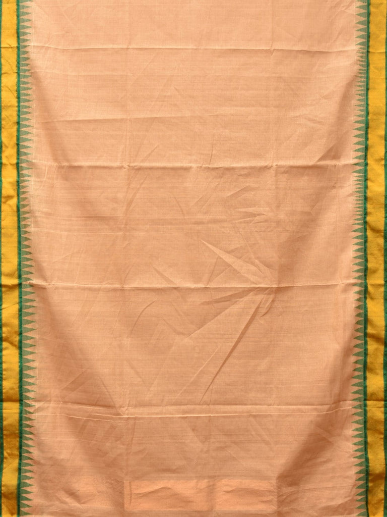 Cream Khadi Cotton Handloom Plain Saree with Temple Border Design kh0623