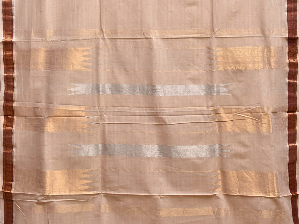 Cream Khadi Cotton Handloom Saree with Rudraksh Border Design kh0706