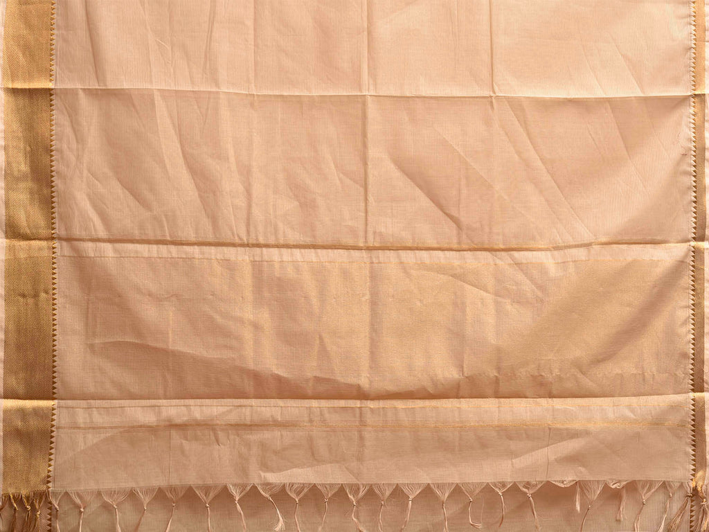Cream Mangalgiri Cotton Handloom Saree with Strips and Small Temple Border Design No Blouse mn0106