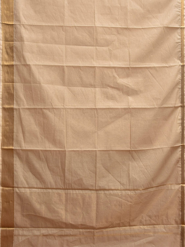 Cream Mangalgiri Cotton Handloom Saree with Strips and Small Temple Border Design No Blouse mn0106