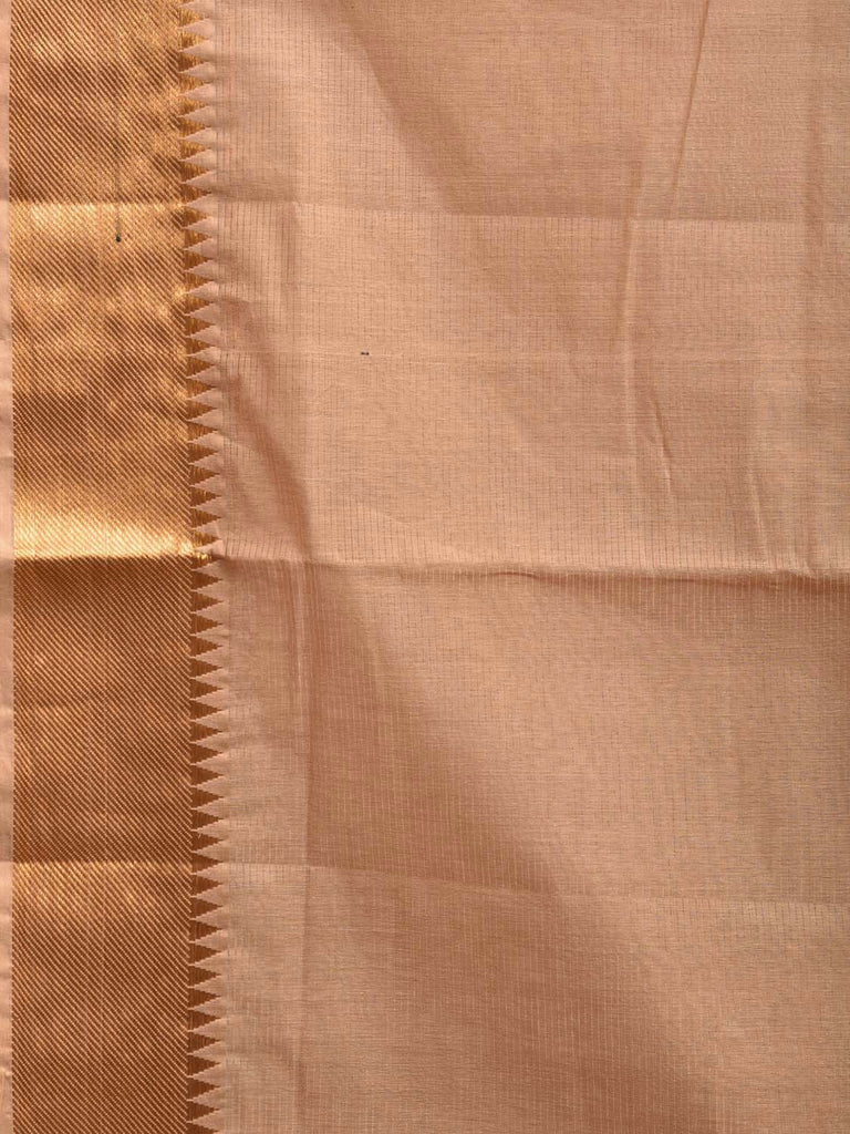 Cream Mangalgiri Cotton Handloom Saree with Strips Design and Small Temple Border No Blouse mn0084