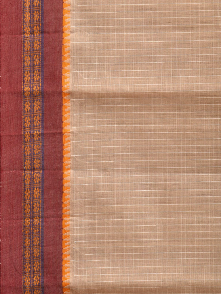 Cream Narayanpet Cotton Handloom Saree with Checks Design No Blouse np0857