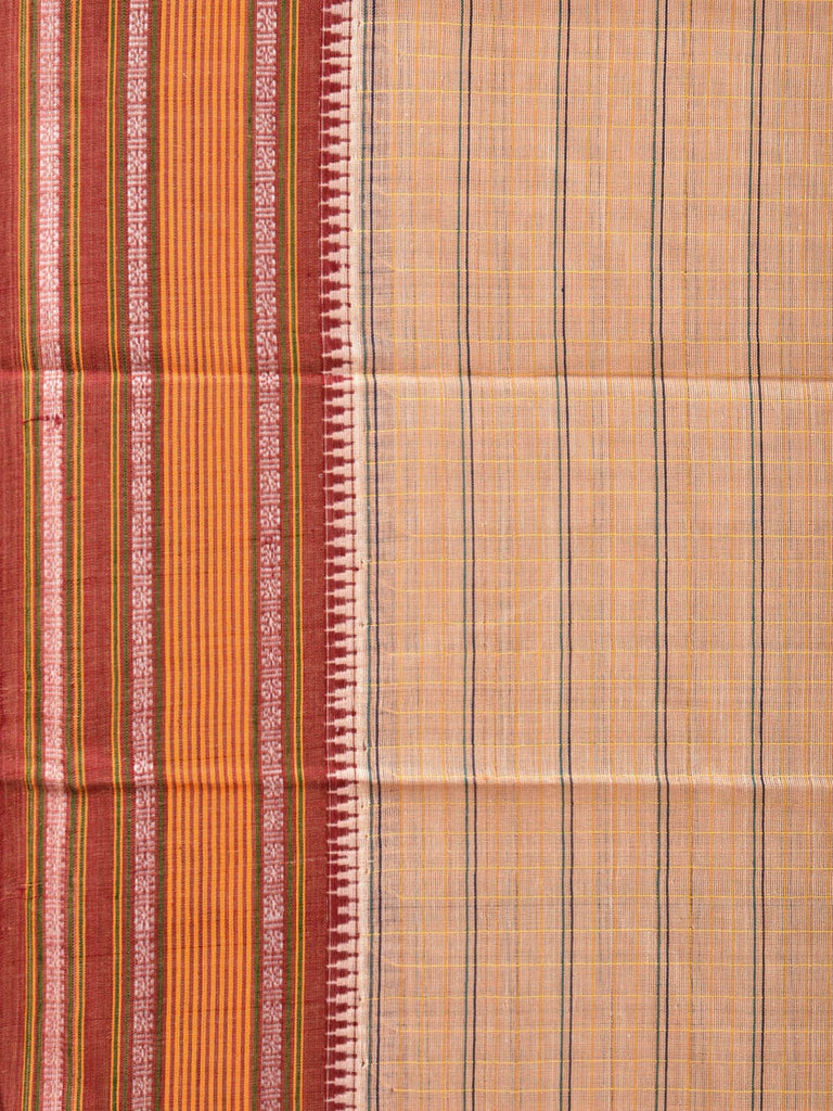 Cream Narayanpet Cotton Handloom Saree with Strips Design No Blouse np0694