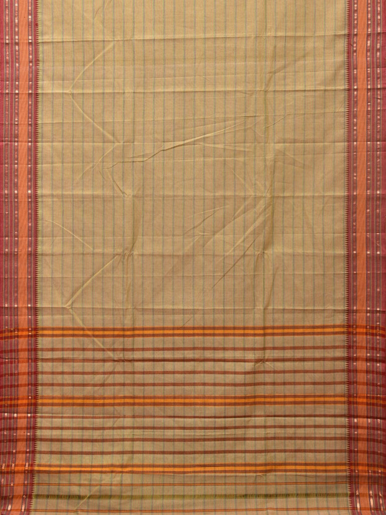Cream Narayanpet Cotton Handloom Saree with Strips Design No Blouse np0788