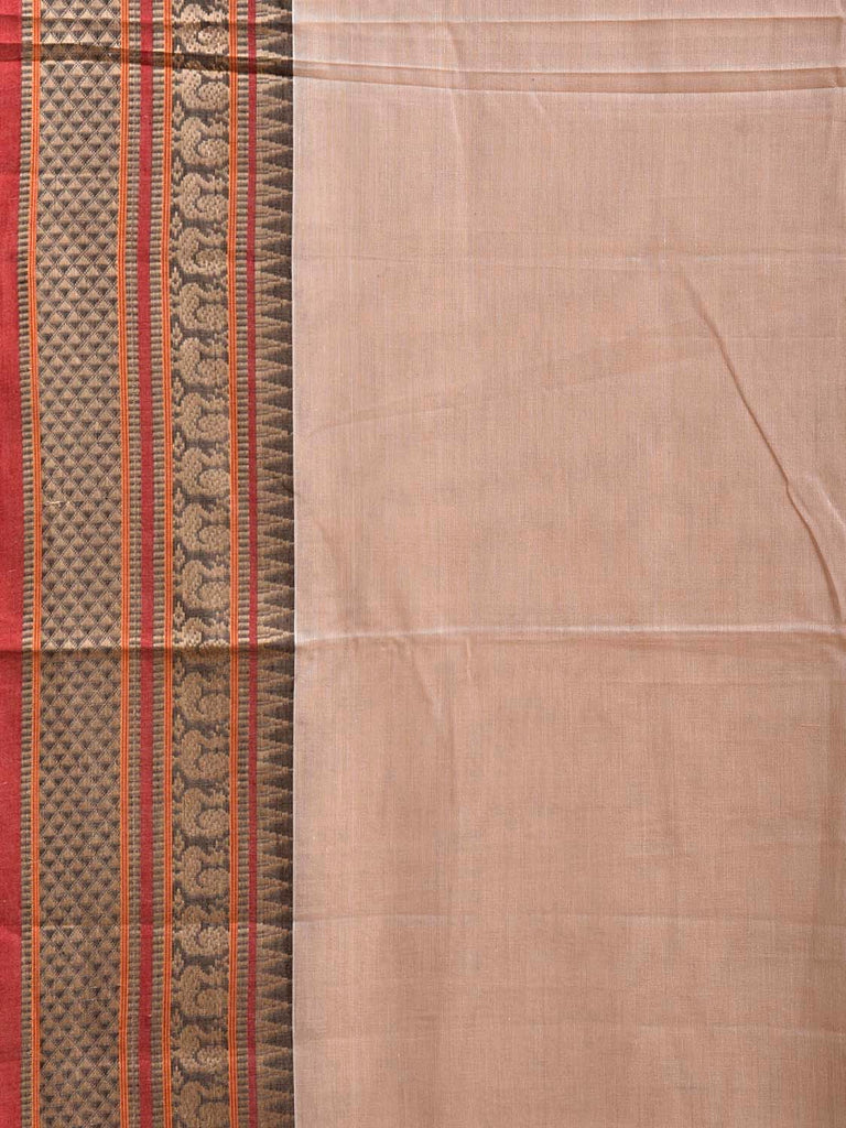 Cream Narayanpet Cotton Plain Saree with Kanchi Border and Strips Pallu Design No Blouse np1369