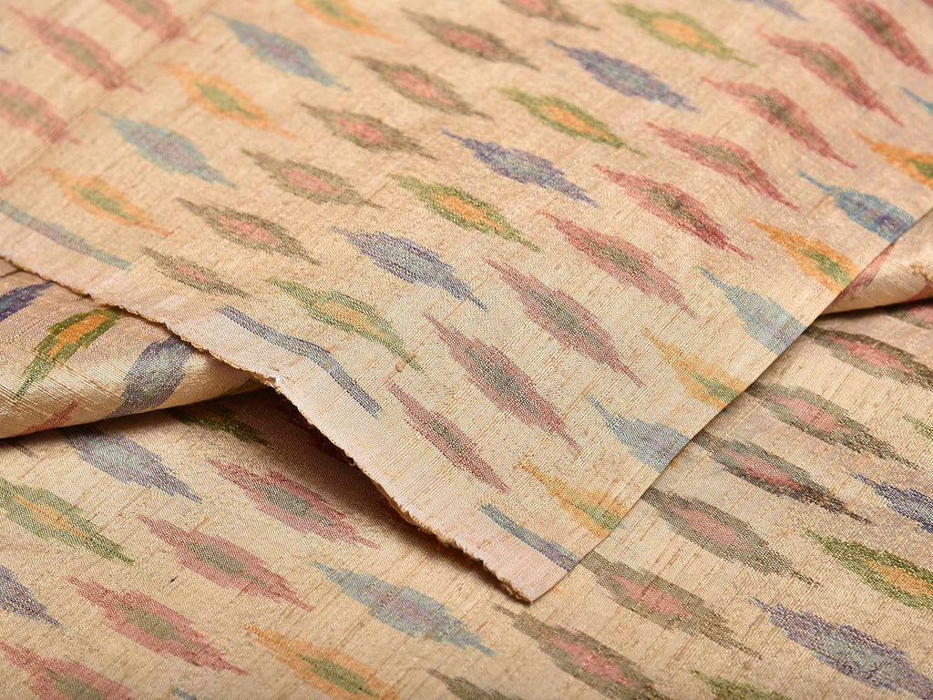 Cream Pochampally Ikat Raw Silk 2.5mts Fabric with Buta Design f0274