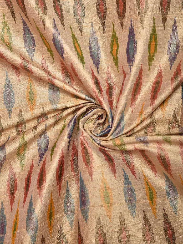 Cream Pochampally Ikat Raw Silk 2.5mts Fabric with Buta Design f0274