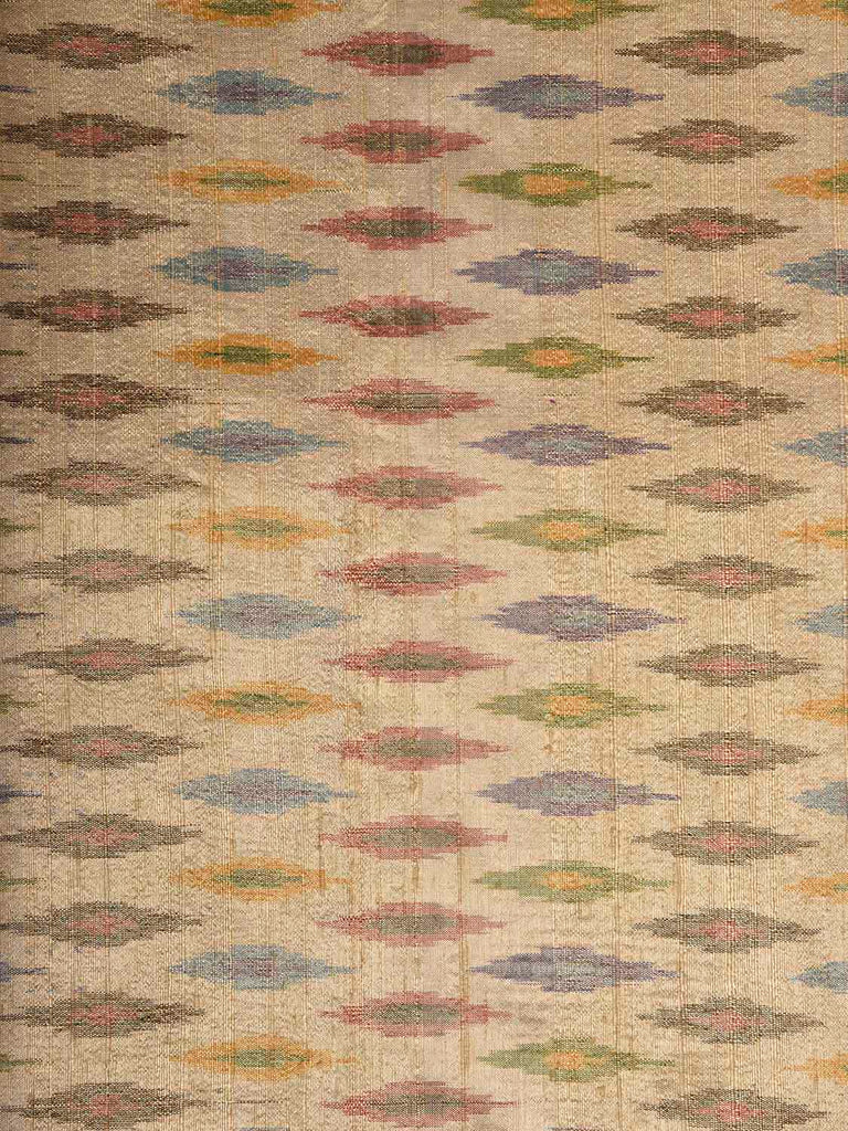 Cream Pochampally Ikat Raw Silk 2.5mts Fabric with Buta Design f0274