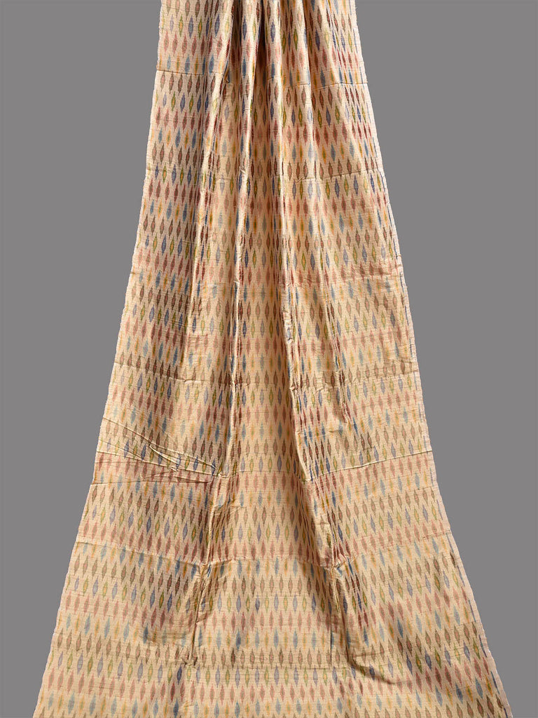 Cream Pochampally Ikat Raw Silk 2.5mts Fabric with Buta Design f0274