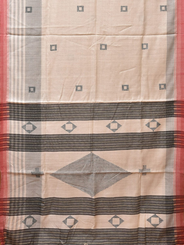 Cream Tussar Handloom Saree with Strips Pallu and Thread Work Design o0426