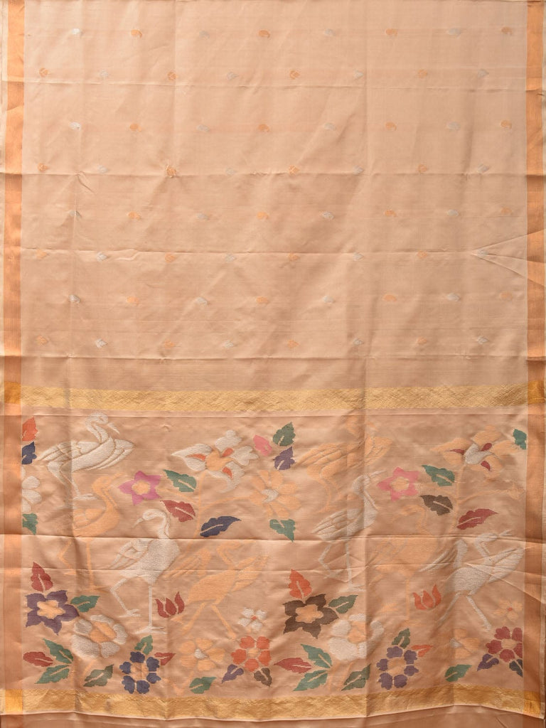 Cream Uppada Silk Handloom Saree with Floral and Birds Pallu Design u2016