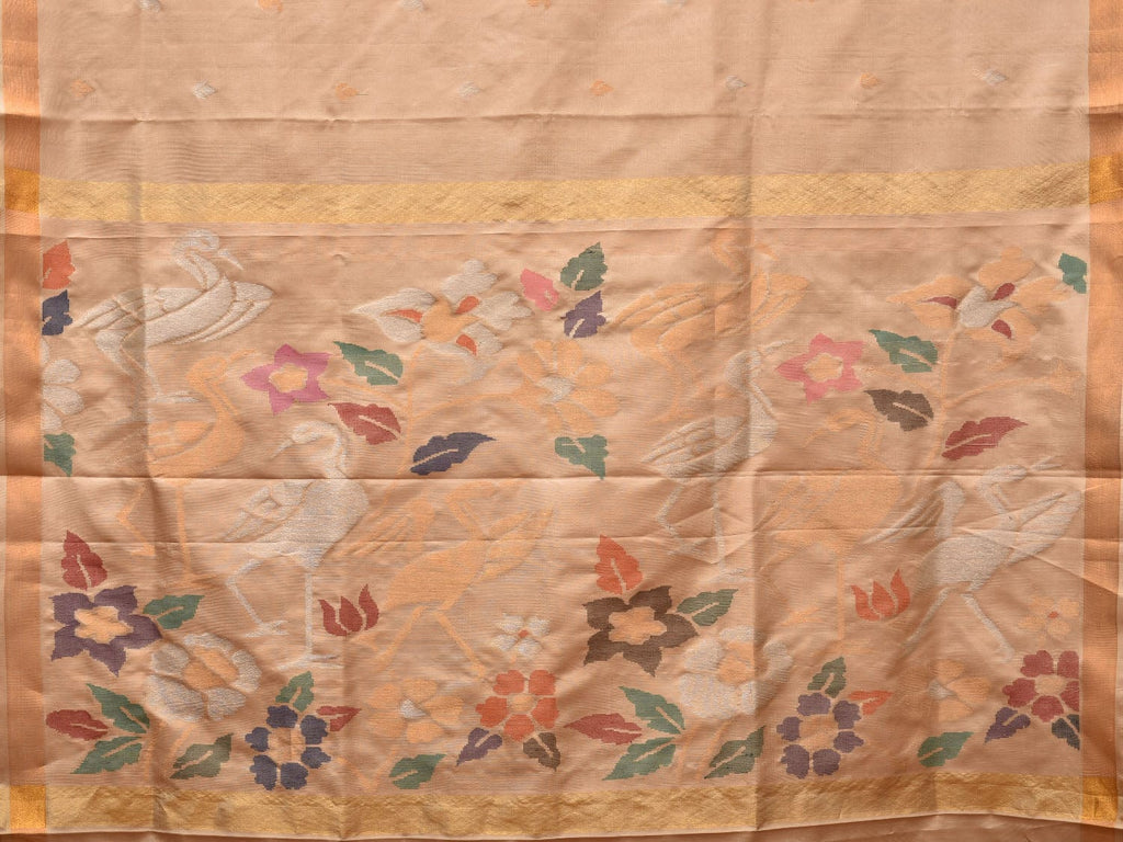 Cream Uppada Silk Handloom Saree with Floral and Birds Pallu Design u2016