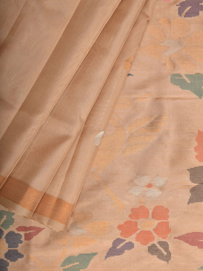 Cream Uppada Silk Handloom Saree with Floral and Birds Pallu Design u2016