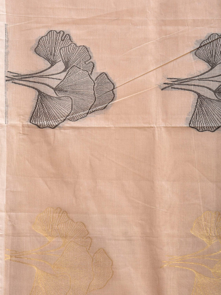 Cream Venkatagiri Cotton Saree with Leaves Buta Design v0259